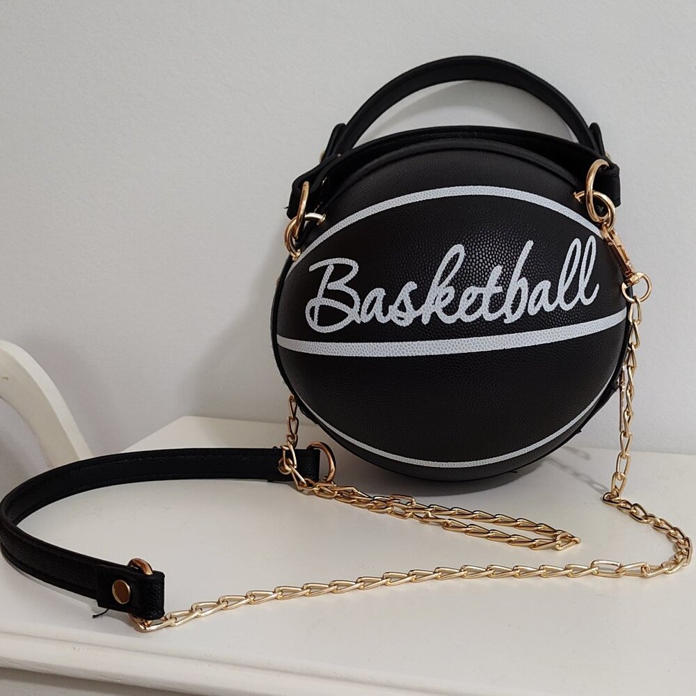 Basketball black & white vegan leather purse with detachable crossbody strap EUC